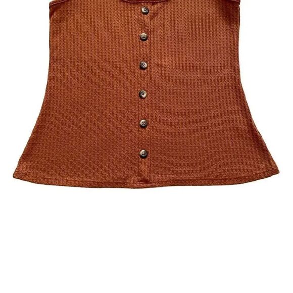 Liberty Love Burnt Orange Sleeveless Knit Button Front Ribbed Tank Top SZ S - Picture 10 of 12